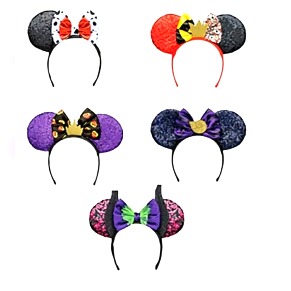 Disney 100 Mouse Ears VILLAINS Headband 5Pk Ursula,evilQueen Maleficent Cruella